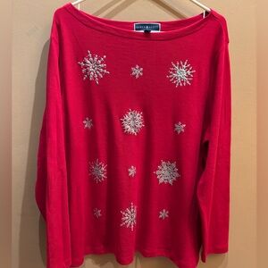 Karen Scott Embellished Snowflake Long Sleeve Top Size 1X